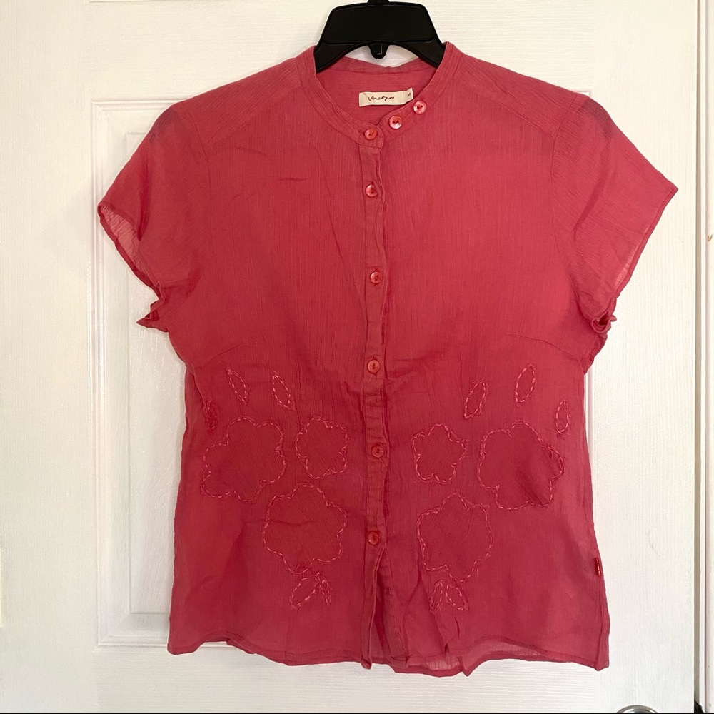 Y2K Pink Button Down Short Sleeve Top size small